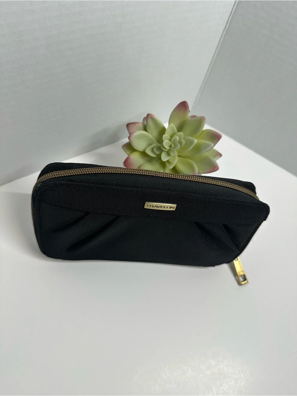 Travelon Black Textured Zip Pouch with Gold Accent